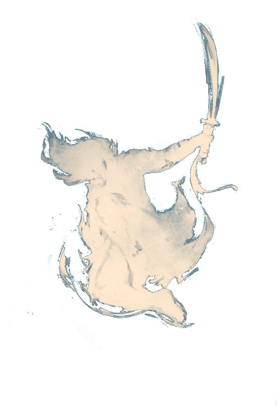 Brush painting of a swordsman breaking free of his limits