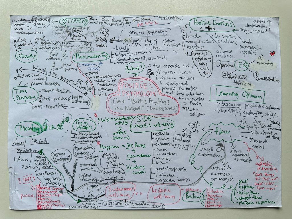 Mind map of Positive Psychology in a Nutshell.